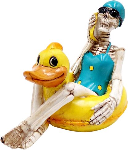 Needzo Skeleton in Duck Pool Float Shelf Sitting Figurine, Gothic Summer Home Decor, Funny Halloween 2024 Decorations, 5.75 Inches in Saudi Arabia