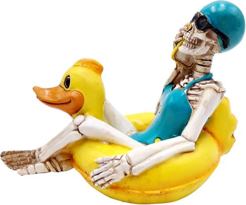 Needzo Skeleton in Duck Pool Float Shelf Sitting Figurine, Gothic Summer Home Decor, Funny Halloween 2024 Decorations, 5.75 Inches in Saudi Arabia