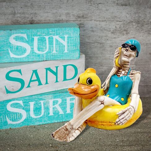 Needzo Skeleton in Duck Pool Float Shelf Sitting Figurine, Gothic Summer Home Decor, Funny Halloween 2024 Decorations, 5.75 Inches in Saudi Arabia