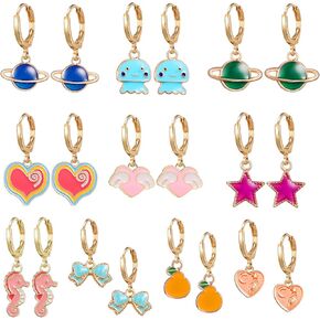 10/20 Pairs Gold Hoop Dangle Earrings For Girls Gold Hoop Earrings With Charms 14k Gold Huggie Hoop Earrings in Saudi Arabia