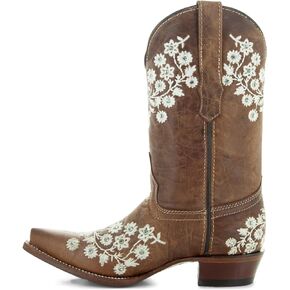 Soto Boots Women's Floral Embroidery Cowgirl Boots, Women's Embroidered Cowgirl Boots, Geniune Leather Handcrafted Cowgirl Boots M50059 Brown