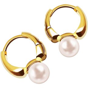 White Pearl Drop Earrings for Women Girls Sterling Silver Small Hoop Earrings with Pearl Huggie Hoops Earrings Studs 18K Gold Plated/White Gold Plated Dainty Pearl Jewelry Gift Hypoallergenic
