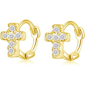 Cross Earrings Cubic Zirconia Cartilage Small Hinged Huggie Hoop Earrings for Women Girls S925 Sterling Silver Tiny CZ Tragus Stud Helix Upper Ear Dainty Crystal Jewelry Christmas Gifts