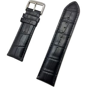 24mm Black Genuine Leather Watchband | Square Alligator Crocodile Grain, Medium Padded Replacement Watchstrap that brings New Life to Any Watch (Mens Standard Length)