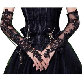 Mrotrida Women's Floral Embroidery Fingerless Long Gloves Sheer Tulle Wedding Bridal Prom Lace Hook Finger Gloves