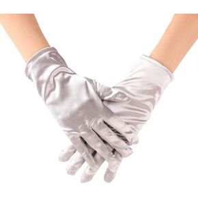 Casdre Short Gloves Satin Bridal Gloves Evening Party Wrist Length Gloves for Women and Girls