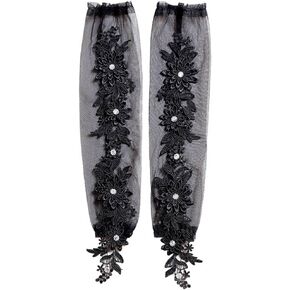 Yunyuebridal 1920s Women's Lace Gloves,Long Fingerless Gloves,Tulle with Appliques Gloves,Elbow Evening Gloves