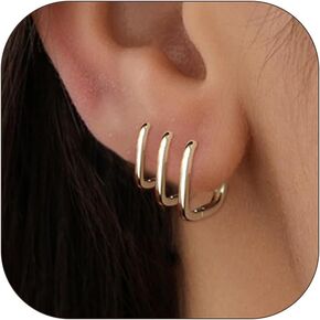 3 قطعة أقراط طارة ذهب للنساء العصرية مكتنزة الذهب أقراط دائرة صغيرة الذهب Huggie أقراط للهدايا في سن المراهقة مجوهرات للبنات