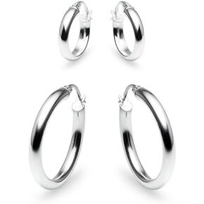 2 Pairs Sterling Silver 3mm Hoop Earrings Set for Women Teens Girls 15-50mm