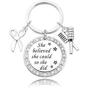 Scissor Comb Charm keychain She Believed She Could So She Did Hairdresser Keychain Cosmetology Graduation Gift Hair