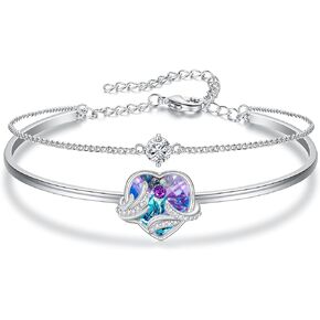EleQueen Austrian Crystal Angel Wing Heart Bangle Bracelet Heart Charm Jewelry Christmas Gift for Women Girls, Valentine's Day/Mother's Day/Christmas Jewelry Gift for Girlfriend/Mom
