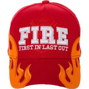 First in Last Out Fire Rescue Flames Baseball Cap with Adjustable Strap