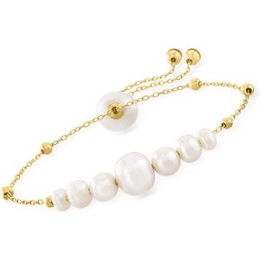 Ross-Simons 4-9.5mm Cultured Pearl Bolo Bracelet in 14kt Yellow Gold