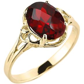 10K Yellow Gold January Birthstone Genuine Oval Garnet Gemstone Solitaire Ring