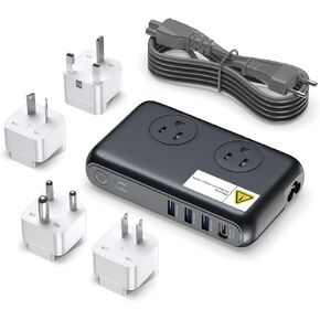 VHBW Step Down Converter 220V to 110V Voltage Converter 200W for Curling Iron, Straightener and Chargers with 3-Port USB, 1 Type C and UK/AU/US/EU/in Worldwide Plug Adapter Universal Travel Adapter