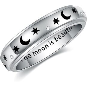 Fidget Spinner Rings 925 Sterling Silver Claddagh Celtic Knot/Moon Star Anxiety Ring Irish Claddagh Jewelry Gifts for Women Girls Men