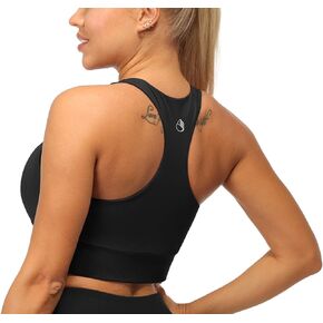 icyzone Women's Padded Longline Sports Bra - Racerback Workout Running Yoga Bra Athletic Gym Crop Tops