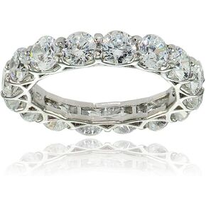 Hoops & Loops 925 Sterling Silver Cubic Zirconia 4mm Round-Cut Eternity Band Ring for Women and Teen Girls, Silver, Yellow & Rose Gold