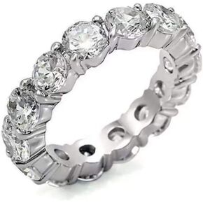 Unisex 4mm Eternity Cubic Zirconia CZ Tennis Ring Silver Finish Stackable Eternity Engagement Wedding Band for Men and Women Icy CZ Pinky Ring