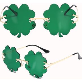 Metal Steel Sunglasses St Patricks Day Accessories - Shamrock Four Leaf Clover Leprechaun Costume Glasses Party Decorations