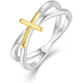Cross Rings for Women Sterling Silver with White Gold and Yellow Gold Plated Statement Ring for Her Holiday Gifts
