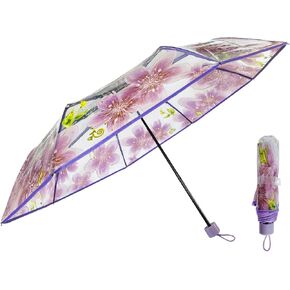 مظلة شفافة بتصميم زهرة الكرز من جي كيه بونسكس، مظلة ساكورا شفافة قابلة للطي، مظلة مطر بثلاث طيات للبنات والاولاد والنساء والطلاب والبالغين in Kuwait