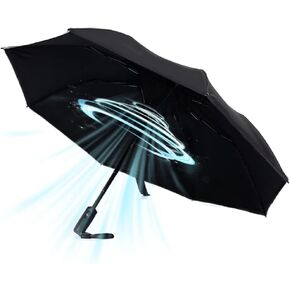 WOOLALA UV Sun Umbrella with Fan, Portable Cooling Fan Umbrella UPF 50+ Foldable Umbrella for Sun & Rain, USB Rechargeable Travel Umbrella Personal Fan for Heatstroke, Hot Days