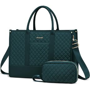 LOVEVOOK Laptop Bags for Women, 15.6 inch Waterproof Work Tote Bag with Clutch, Professional Teacher Computer Purse Lightweight Shoulder Bag Travel, Quilted Beige & Brown