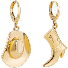 MOEPAPA Gold Cowgirl Boot Hat Earrings Dallas Cowgboy Dangle Drop Western Style Silver Earrings for Girls women