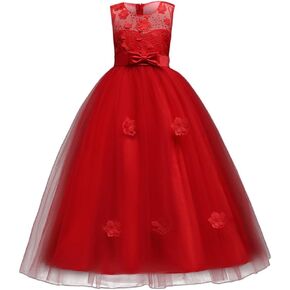 Little Big Girls’Tulle Retro Vintage Dresses Flower Lace Pageant Party Wedding Floor Length Dance Evening Gown