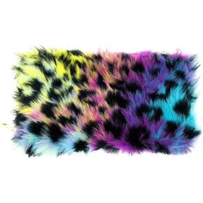 Women Fluffy Leopard Print Fluffy Wallet Bag Faux Fur Plush Tie Dye Rainbow Zipper Purse Coins Card Holder Organizer