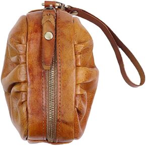 1 Pcs Vintage Pleated Coin Purse-Leather Wristlet Mini Clutch Wallet Purse-Zipper Coin Wallet for Men & Women