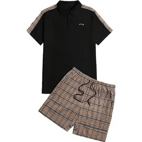 OYOANGLE Men's 2 Piece Outfits Graphic Print Short Sleeve Tee Shirt and Shorts Set Tracksuit