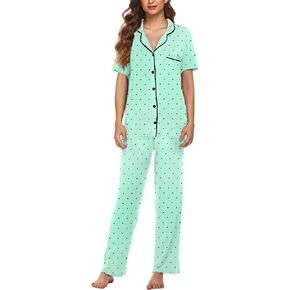 Avidlove Women Pajamas Set Notch Collar Soft Sleepwear Pjs Short Sleeve Button Down Nightwear with Long Pants in Saudi Arabia