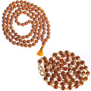 مجموعة Wonder Care من قلادة Rudraksha Mala الأصلية ذات 5 وجوه (Panchmukhi) النيبالية Japa + Rudraksha Mala الأصلية مع غطاء ذهبي اللون in Kuwait