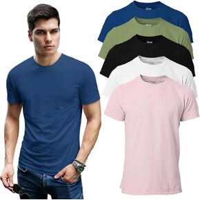 Tees Men's T-Shirts - Premium Set of 5 Colors - Modern Cut with Invisible Stitching & Crew Neck - 5 Pack