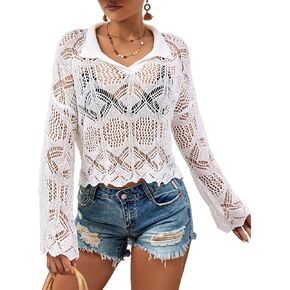 AILUNSNIKA Women Swimsuits Cover Up Crochet Bathing Suit Cover Up Bikini Knit Mesh Tunic Beach Crochet Dress