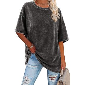 Imily Bela Womens Oversized T Shirts Vintage Cotton Tees Crewneck Short Sleeve Washed Summer Tunic Tops
