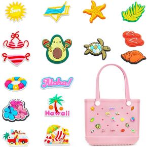 QTKJ 16 Pcs Accessories for Bogg Bag, Rubber Summer Decoration for Bogg Bag Charms, Compatible with Women Rubber Beach Bag Tote Handbag