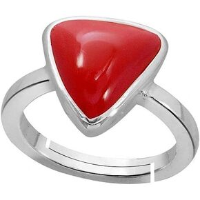 7.25 Carat Red Coral Panchdhatu Silver Triangle Shape Ring Gifts for Women And Men