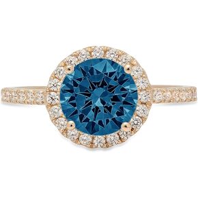 Clara Pucci 1.95 Brilliant Round Cut Solitaire halo Stunning Genuine Flawless Natural London Blue Topaz Gem Designer Modern Accent Ring Solid 18K Yellow Gold