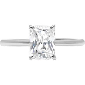 Clara Pucci 2.6 ct Brilliant Radiant Cut Solitaire Stunning Flawless White Lab Created Sapphire 4-Prong Classic Designer Statement Ring Solid 18K White Gold for Women