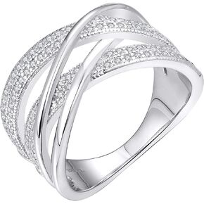 YL Twisted Knot Rings 925 Sterling Silver Criss Knot Ring 18k White Gold Plated Cubic Zirconia Infinity Statement Rings for Women