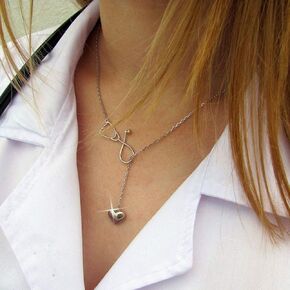 Stethoscope Lariat Necklace Nurse Heart Necklace Medical Jewellery for Doctor Nurse Graduation Gift