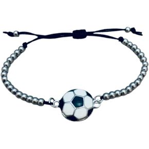Soccer Bracelet, Soccer Jewelry, Adjustable Silver Beads on Black Strings Soccer Bracelet, Soccer Gifts For Women, Teens and Girl