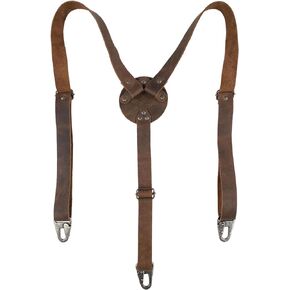 Hide & Groom, Y Back Suspenders with Adjustable Size Straps for Men, Wedding, Heavy Duty Harness, Steampunk, Full Grain Leather, Handmade Accessories, Bourbon Brown