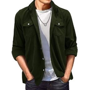 قمصان سروال قصير للرجال بأزرار سفلية وأكمام طويلة وسترة كاجوال مع جيب in Kuwait