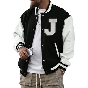SOLY HUX Men's Color Block Letter Graphic Varsity Jacket Long Sleeve Baseball Jacket Bomber Coat