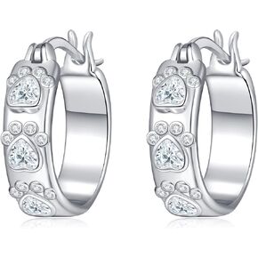 EXRANQO Paw Print Earrings 925 Sterling Sliver Cubic Zircon Paw Print Earrings For Women Cat Dog Paw Earrings Hoop Paw Print Jewelry Birthday Gifts For Women Girls Mother in Kuwait