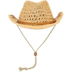 Classic Western Style Cowboy Straw Hat Summer Wide Brim Straw Beach Sun Hat
